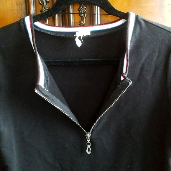 Cable & Gauge Black Striped Knee Length Short Sleeve T-shirt Dress Zip Up Collar - Picture 7 of 8